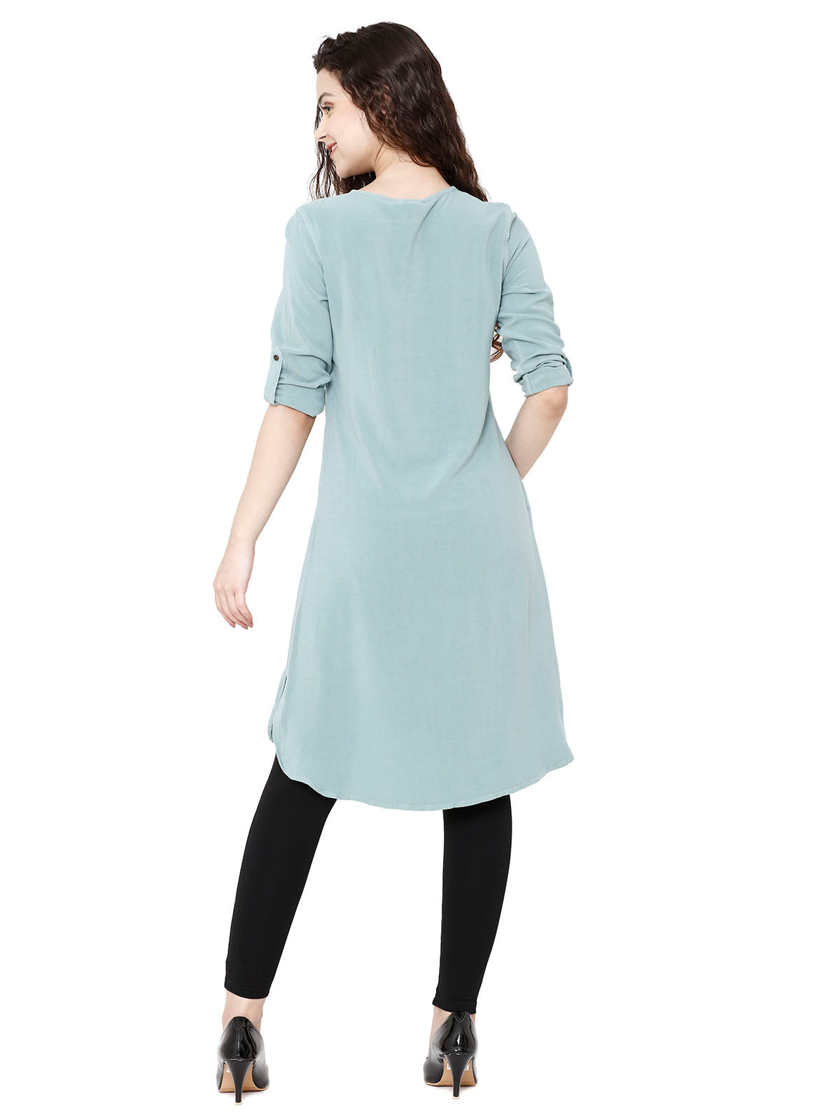 Women Indo Western Solid Mint Viscose Tunic