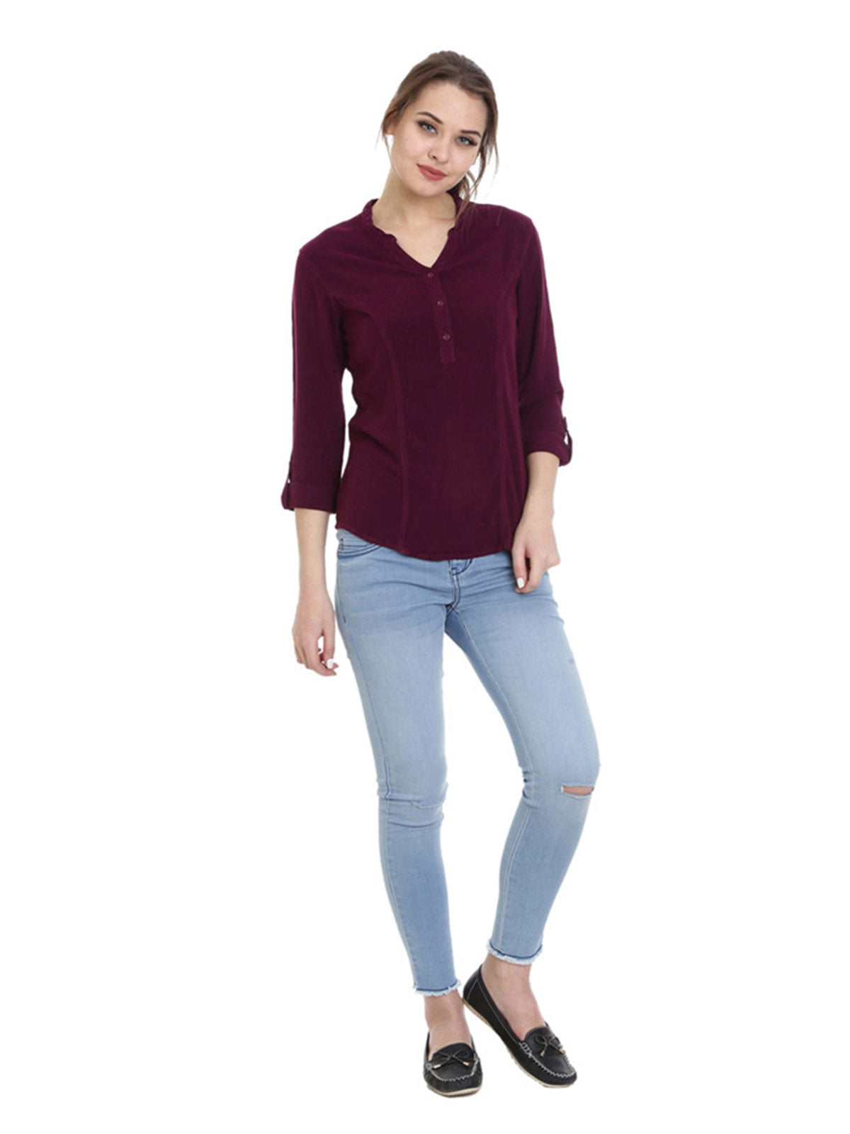 Women Solid Viscose Slim Fit Casual Top