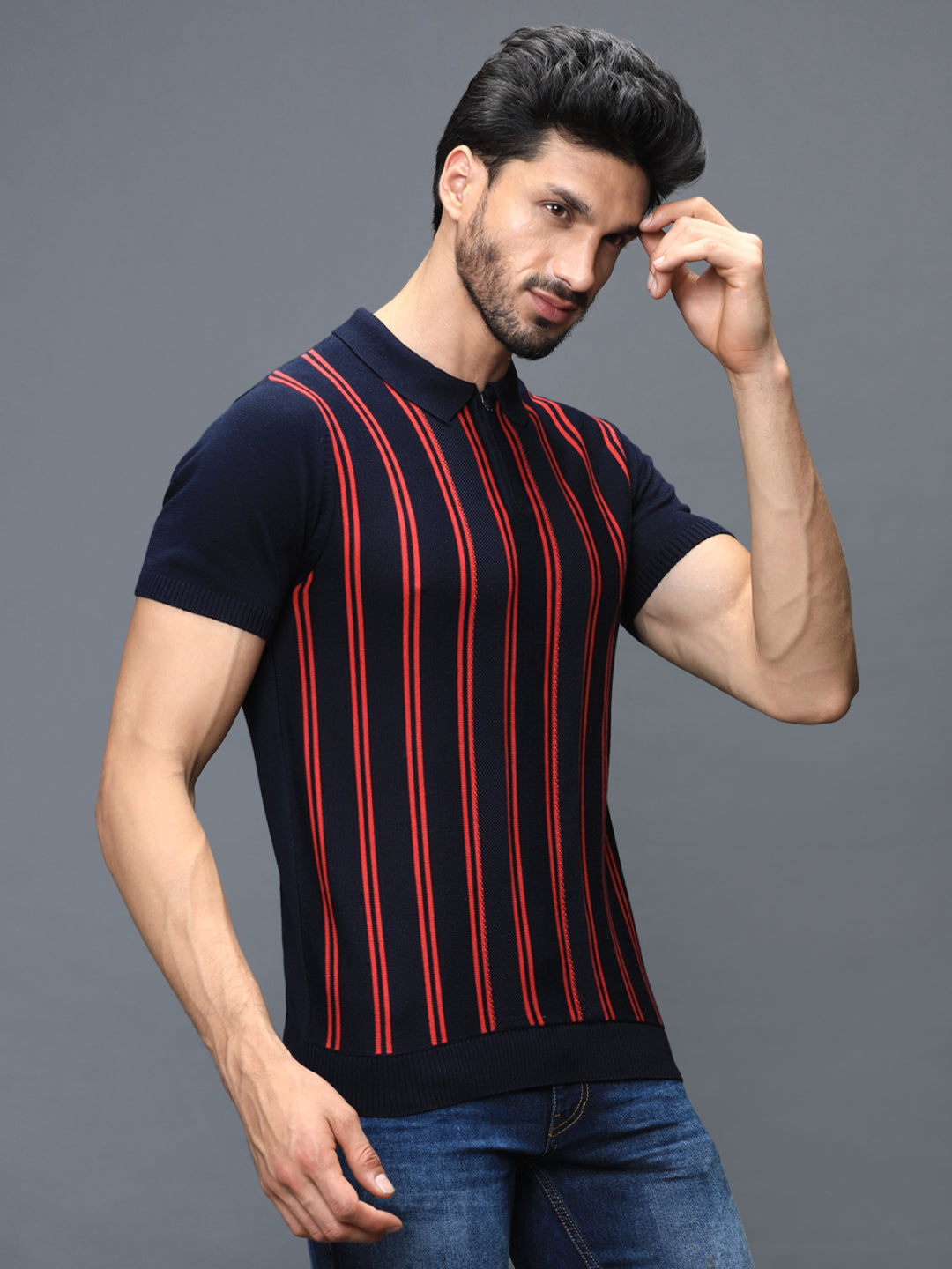 IDENTITI Men Flat Knit T-Shirt In Vertical Stripe