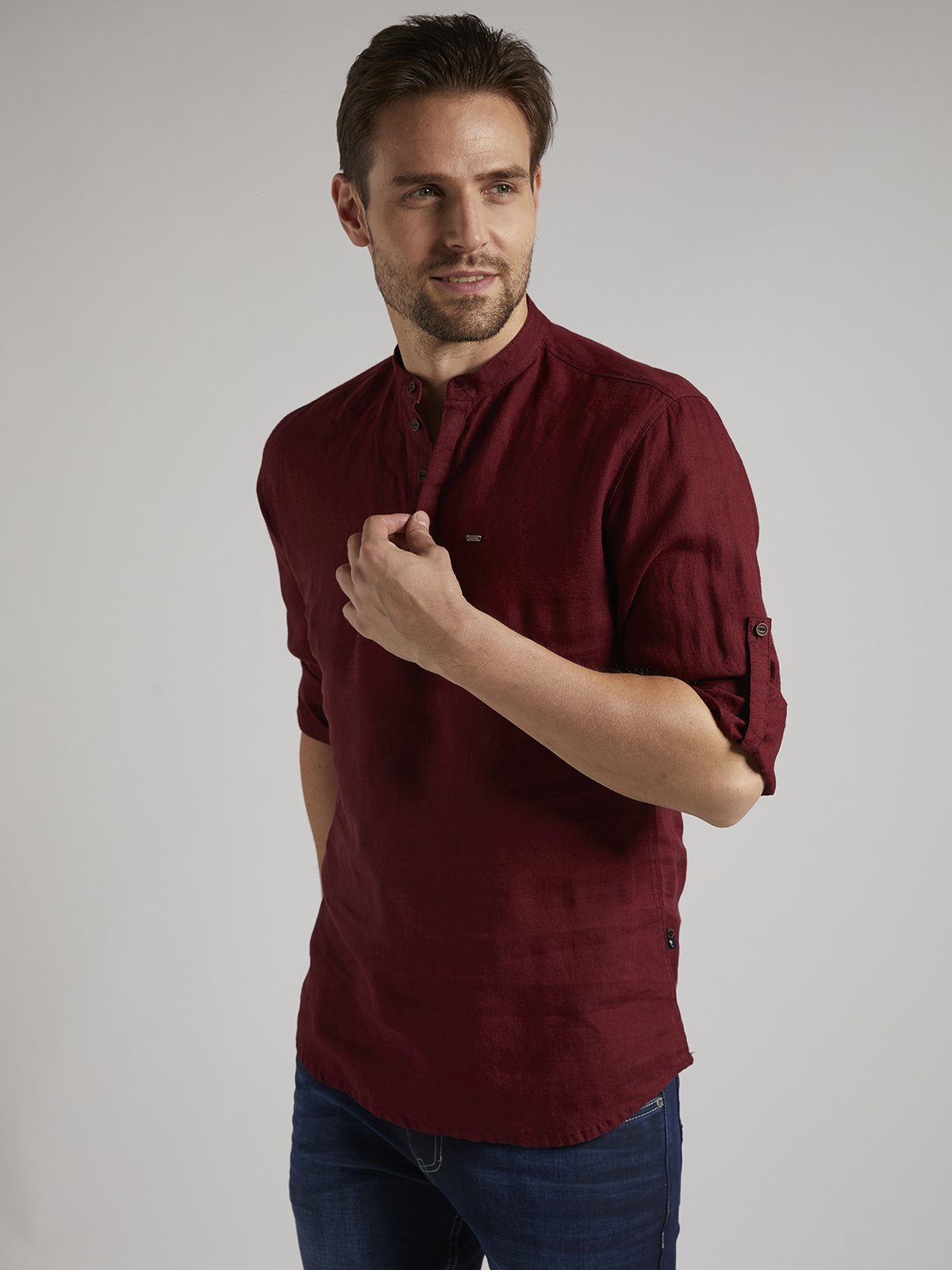 Men Premium Linen Shirt - Maroon