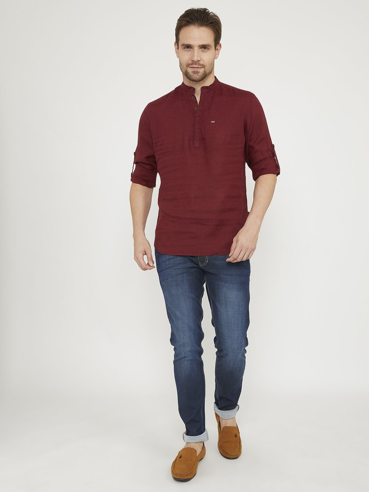 Men Premium Linen Shirt - Maroon