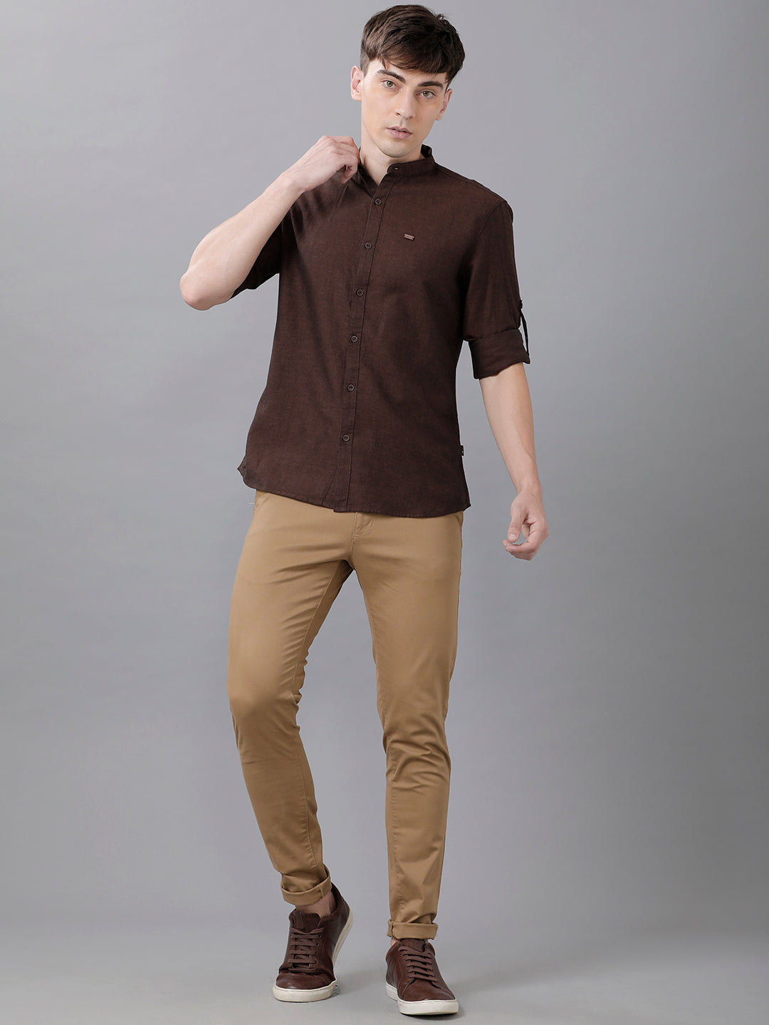 Identiti Men Slim Fit Solid Shirt - Brown