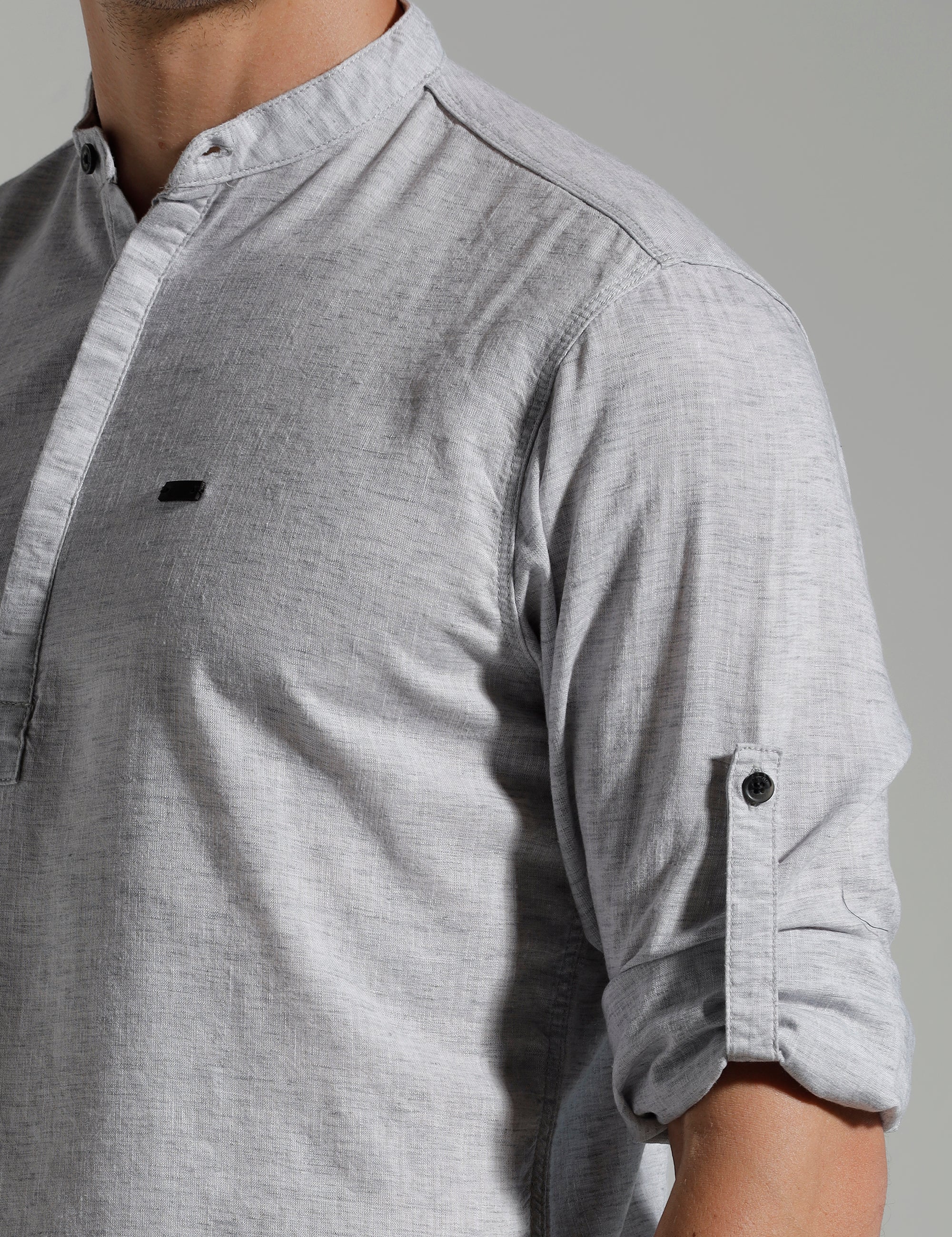 IDENTITI Men Slim Fit Mandarin Collar Solid Shirt In Grey