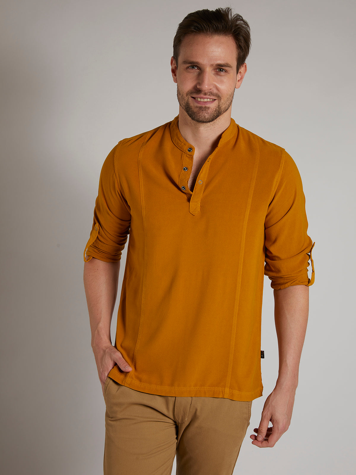 Men Half Placket Mandarin Collar Viscose Shirt / Kurta