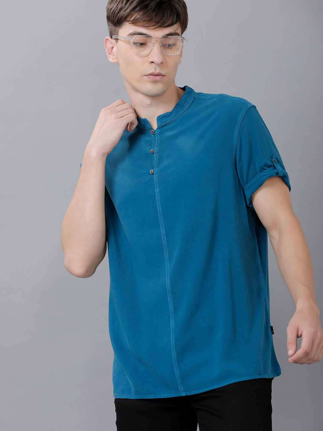 Identiti Men Half Placket Mandarin Collar Shirt/Kurta
