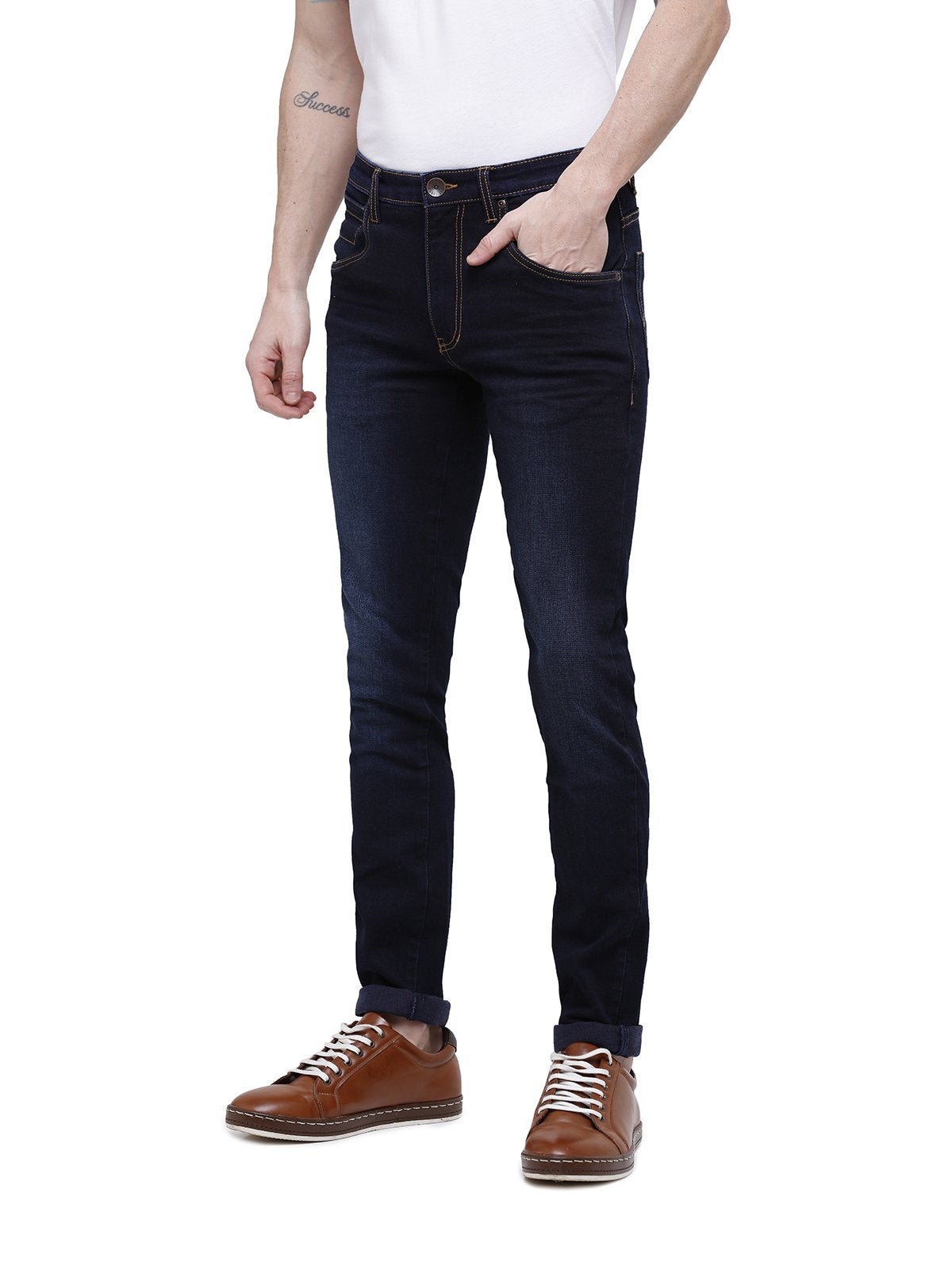Men Dark Blue Skinny Fit Low-Mid-Rise Clean Look Jeans With Stretch