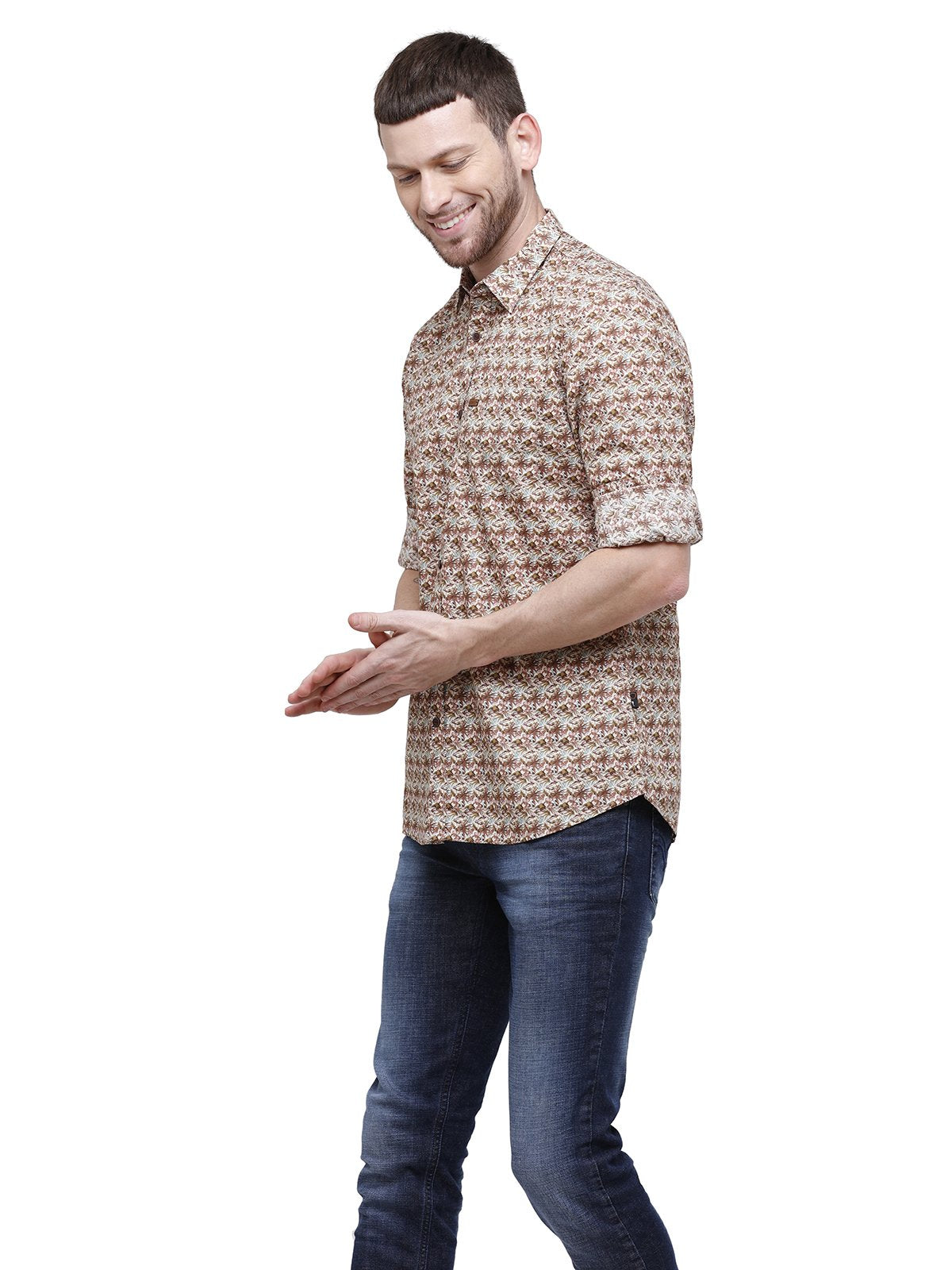 Men Brown Slim Fit Printed Casual Shirt