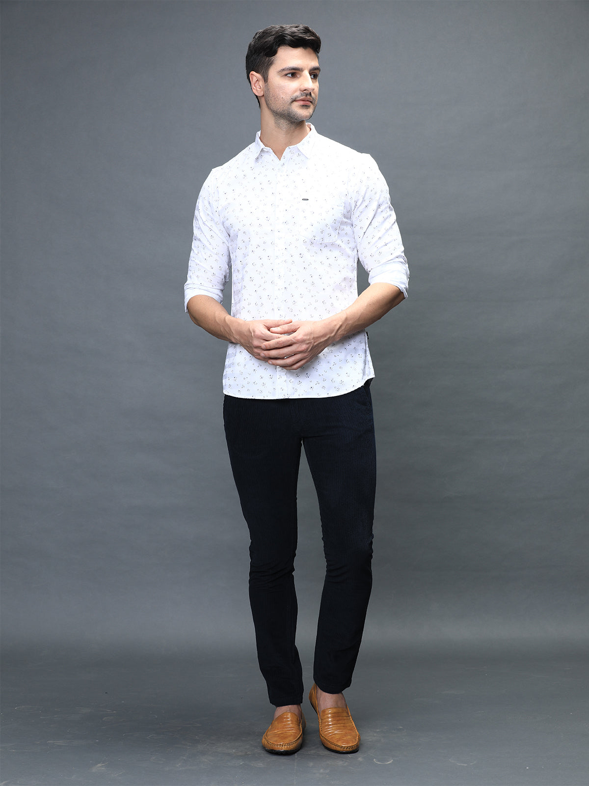 Men Slim Fit Printed Shirt In Engineered Self Dobby Stripe