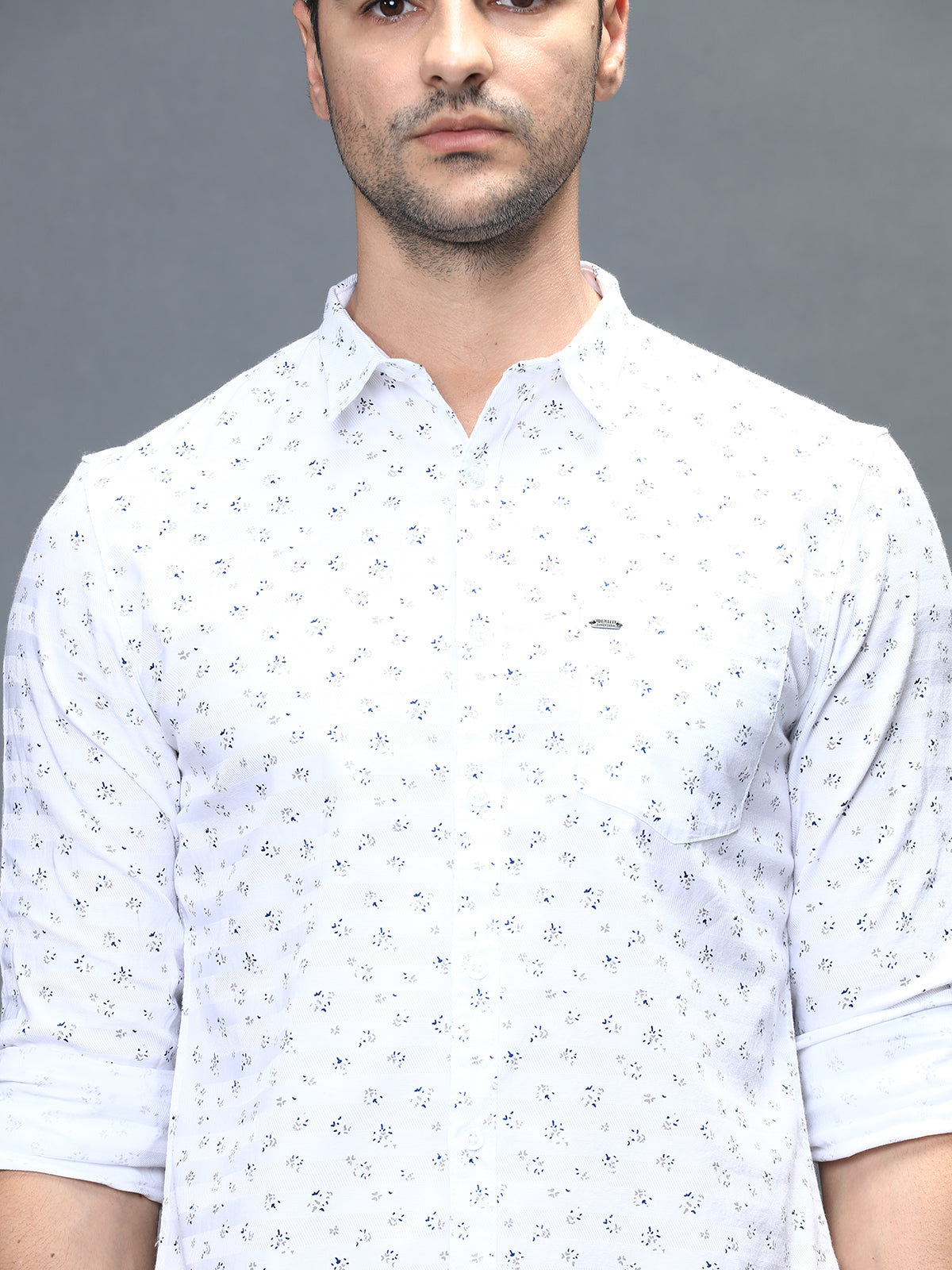 Men Slim Fit Printed Shirt In Engineered Self Dobby Stripe