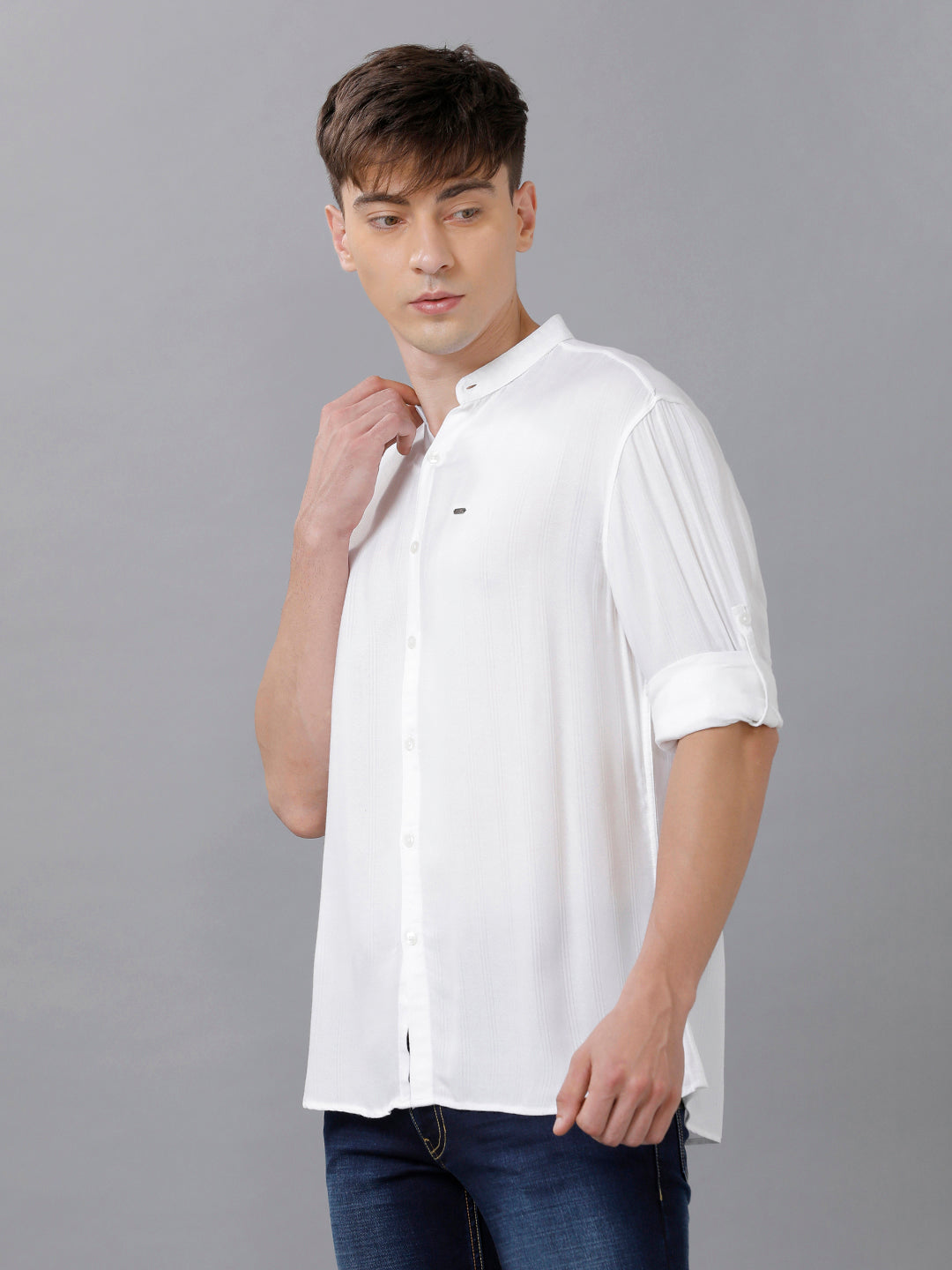 Identiti Men Slim Fit Self Dobby Solid Shirt - White