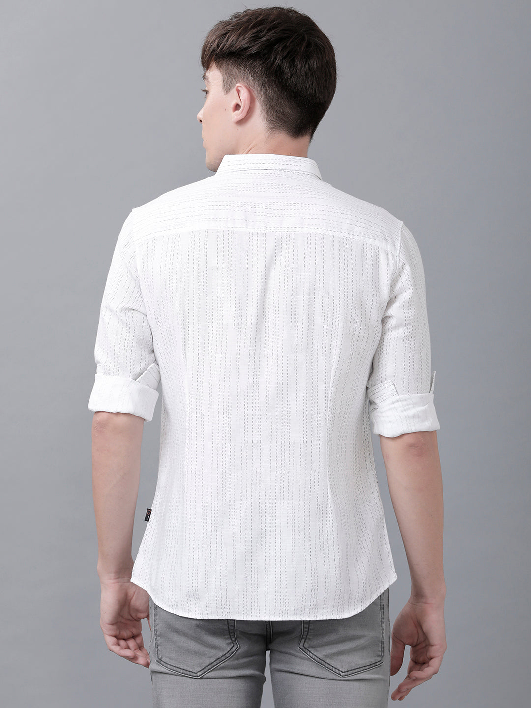 Identiti Men Slim Fit Self Dobby Printed Shirt - White
