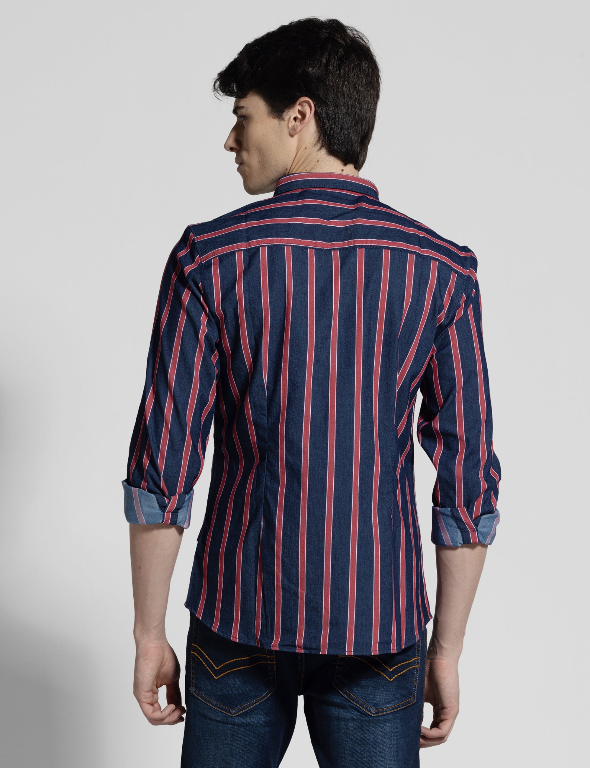 Identiti Men Collared Stripe Shirt With Pocket
