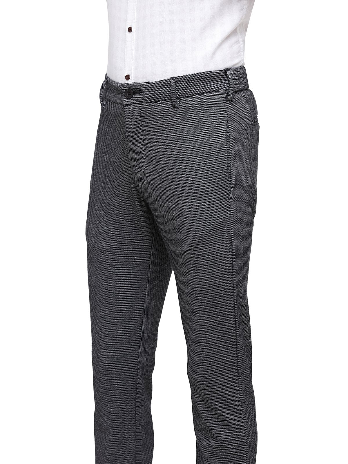Men Grey Low- M Rise Athletic Skinny fit Structured Knit Trouser With Stretch