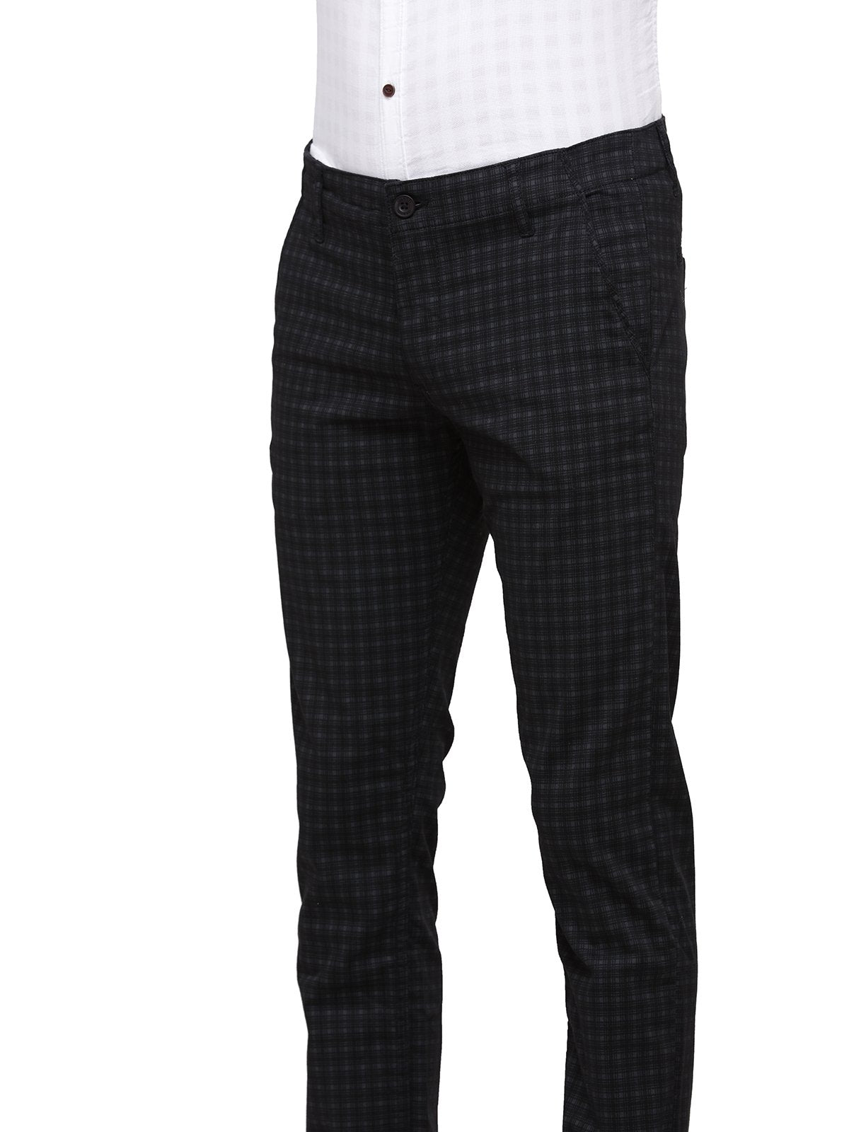 Men Black Checkered Low-Mid Rise Athletic Skinny fit Trouser With Stretch