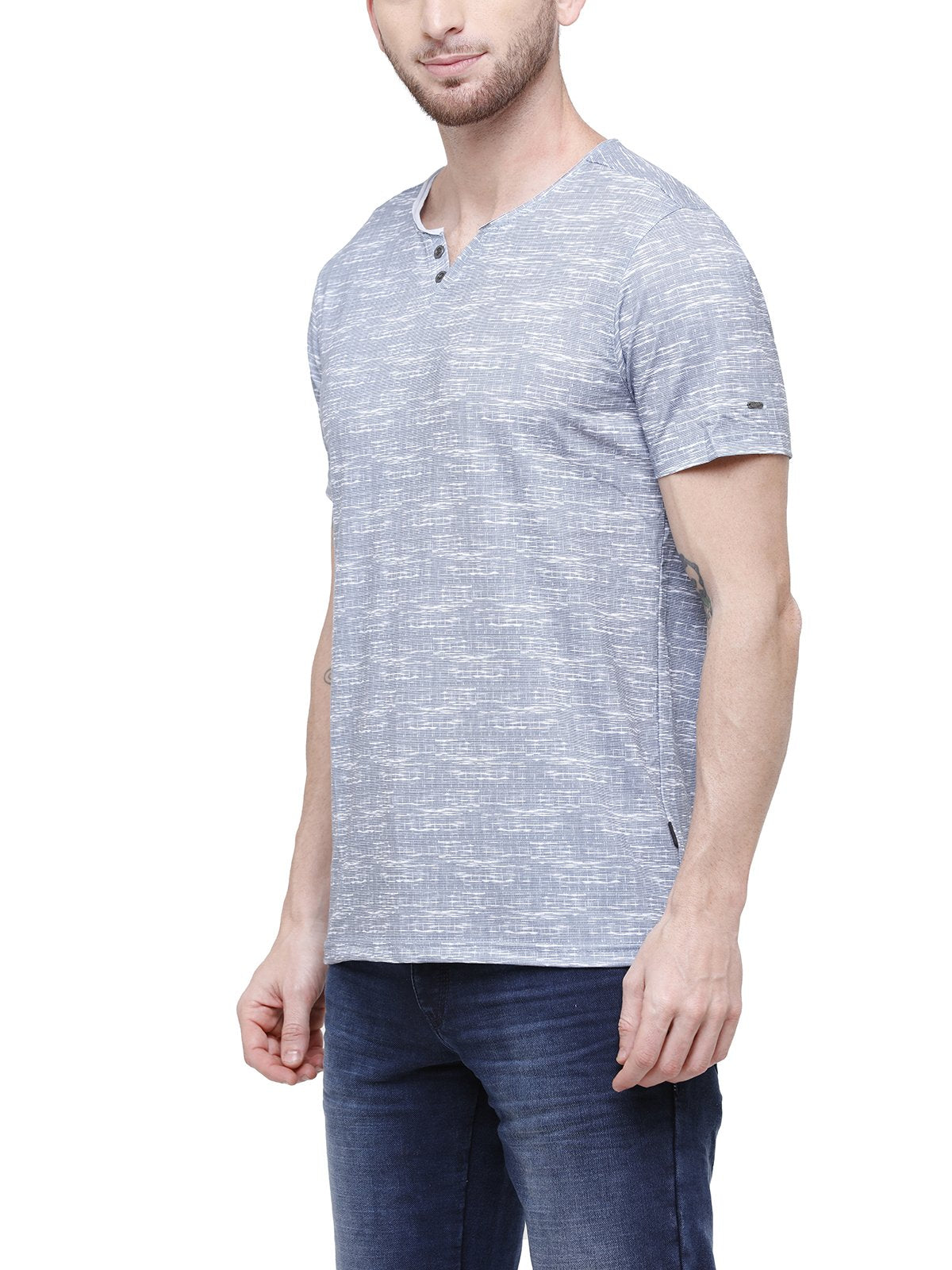 Men Blue V-Neck Graphic T-Shirt
