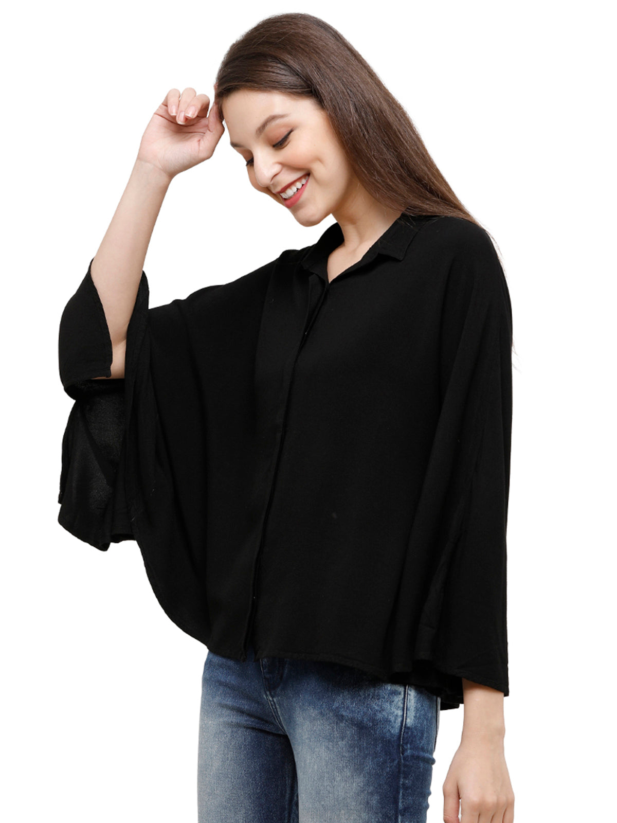 Identiti Women Viscose Solid Poncho Shirt