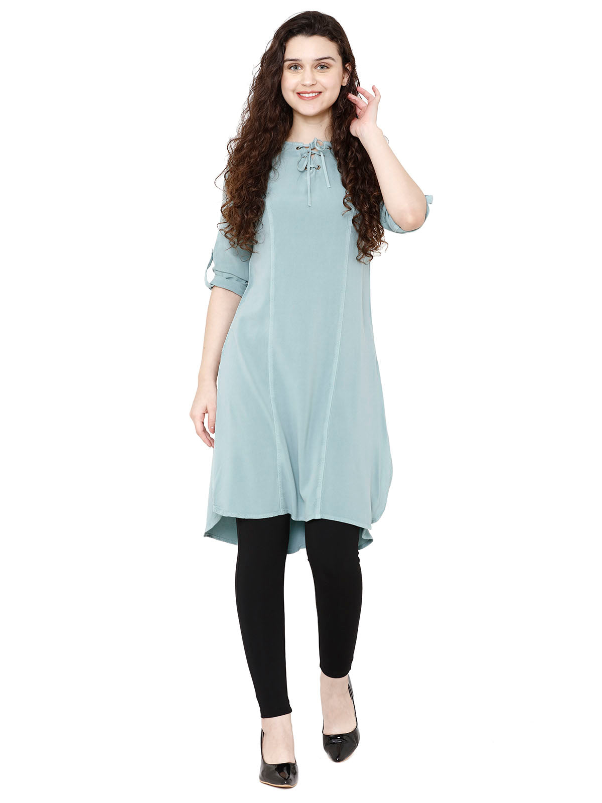 Women Indo Western Solid Mint Viscose Tunic