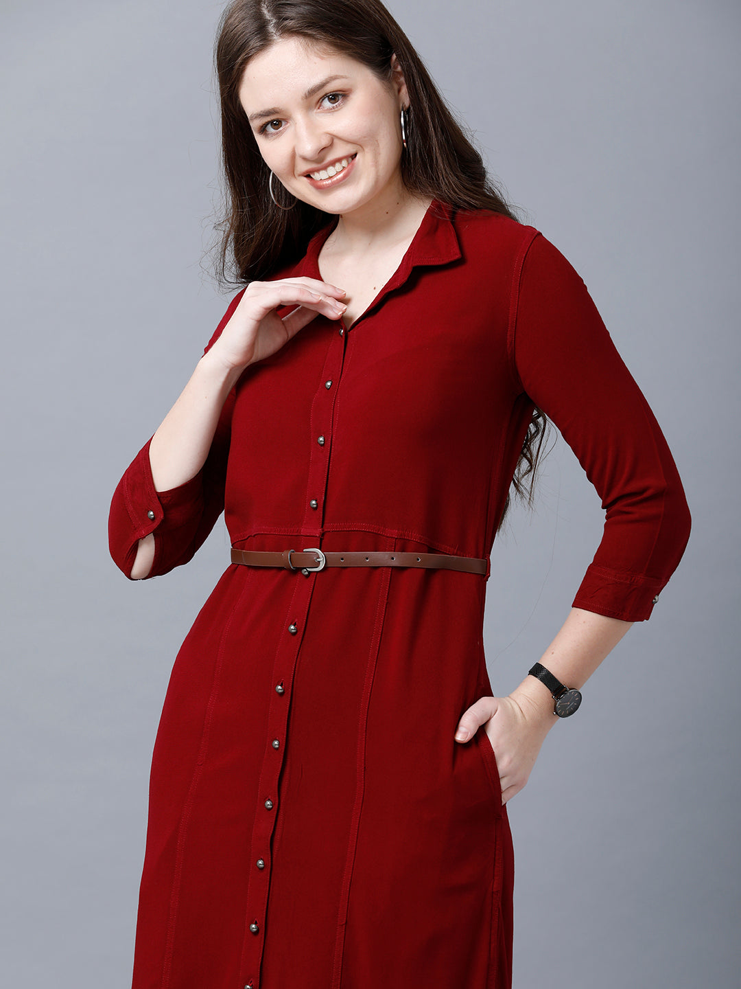 Womens Plus Size Casual Tunic Dress Side Button Knee-length Shirt Dress  with Pockets - Walmart.com