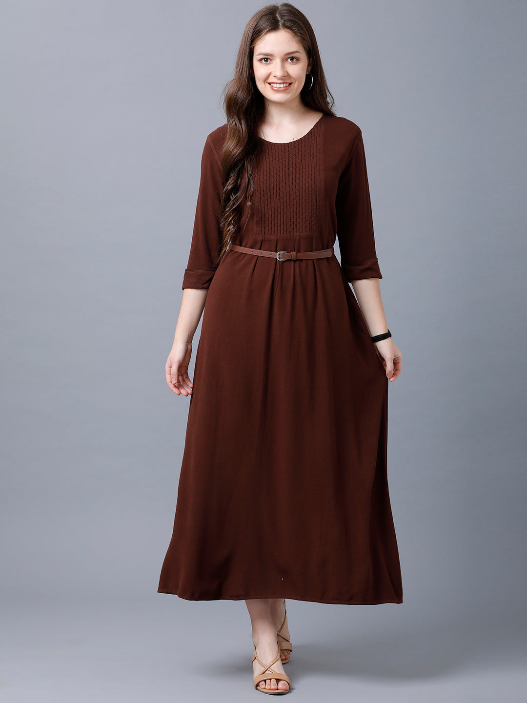 Identiti Solid Indo Western Kurti/Long Dress