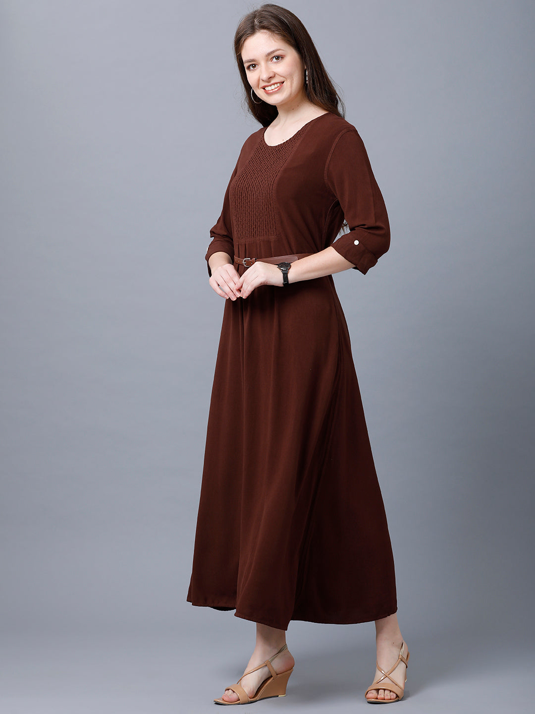 Identiti Solid Indo Western Kurti/Long Dress