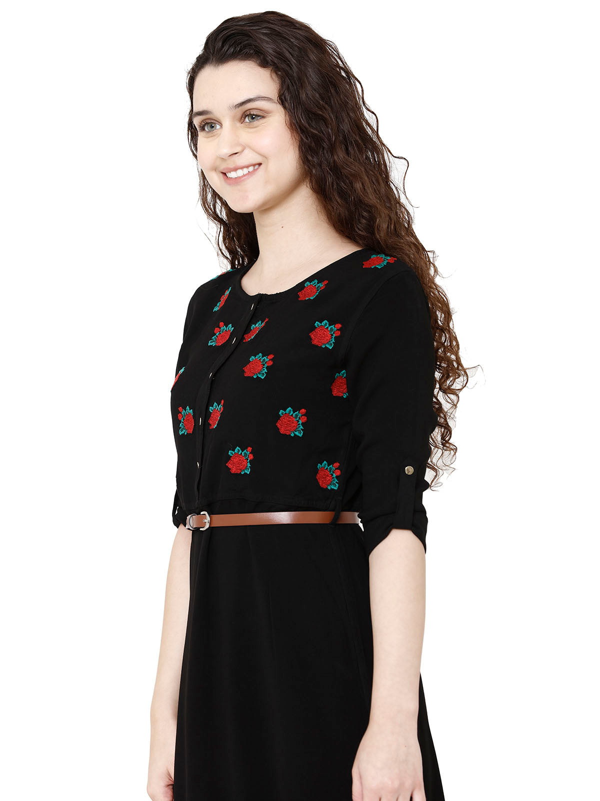 Women Indo Western Embroidered Black Viscose Tunic