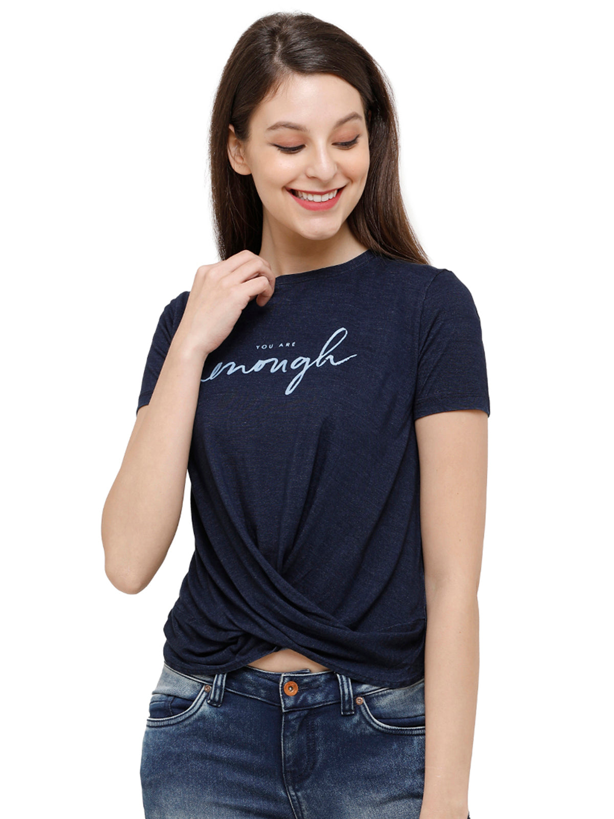 Identiti Women Printed T-shirt With Criss Cross Twist In The Front