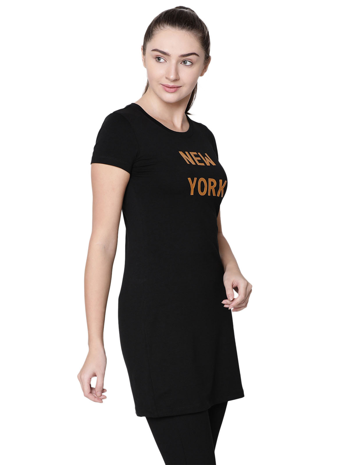 Women Printed Black T-shirt dress