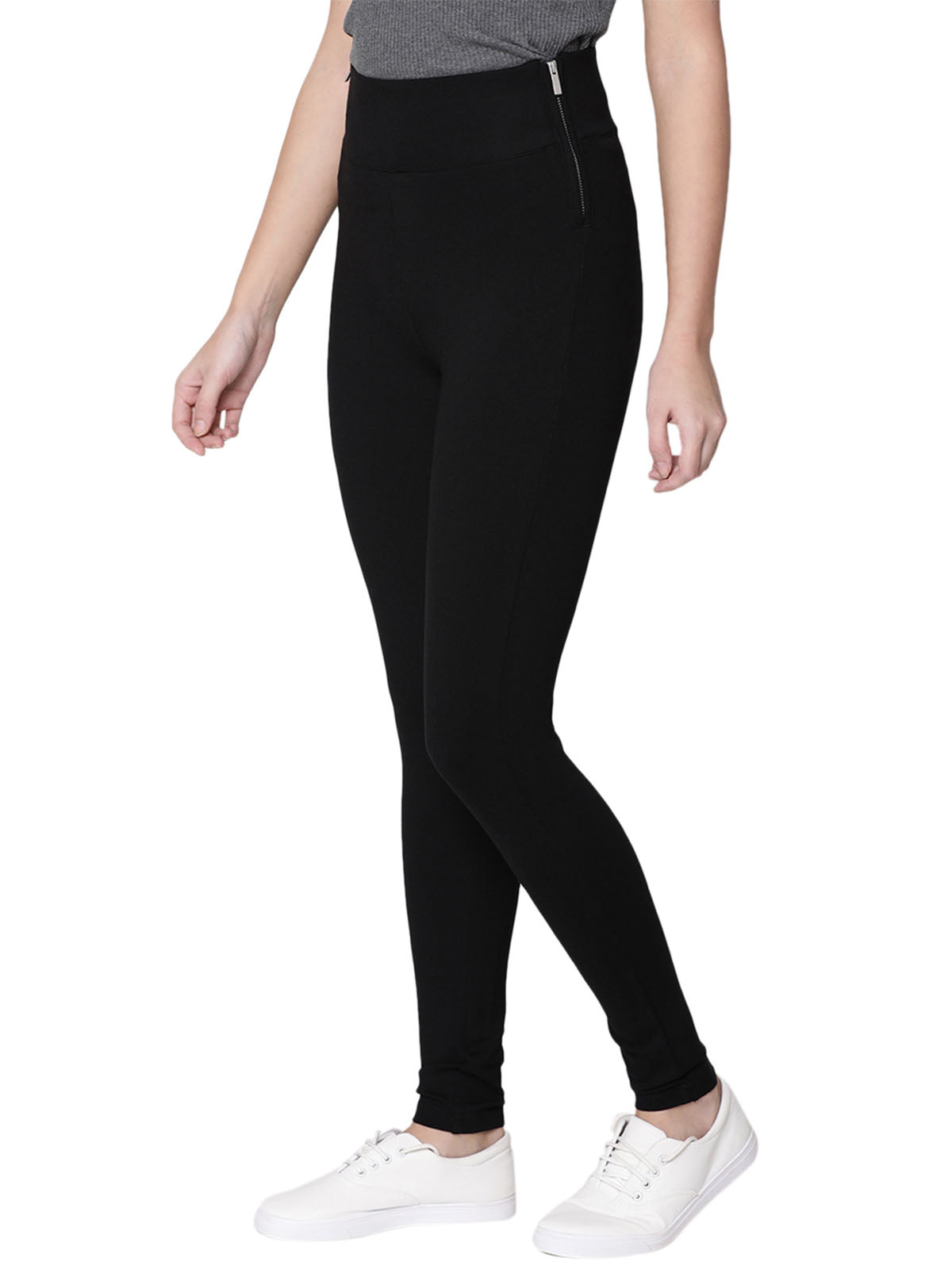 Women High Rise Skinny Fit Black Ponte Pant With Power StretchHigh Heighted Waist Band & Side Zipper Closings Brings The Best Comfort