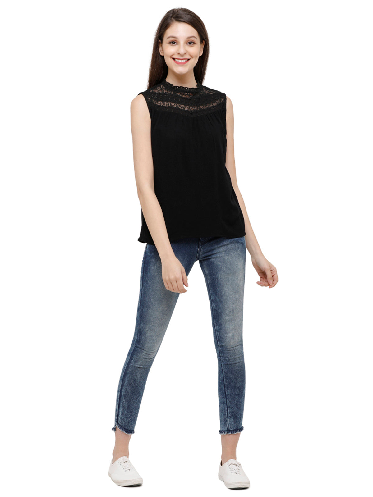 Identiti Women Fashion Top With Lace Detail At Front & Back Yoke