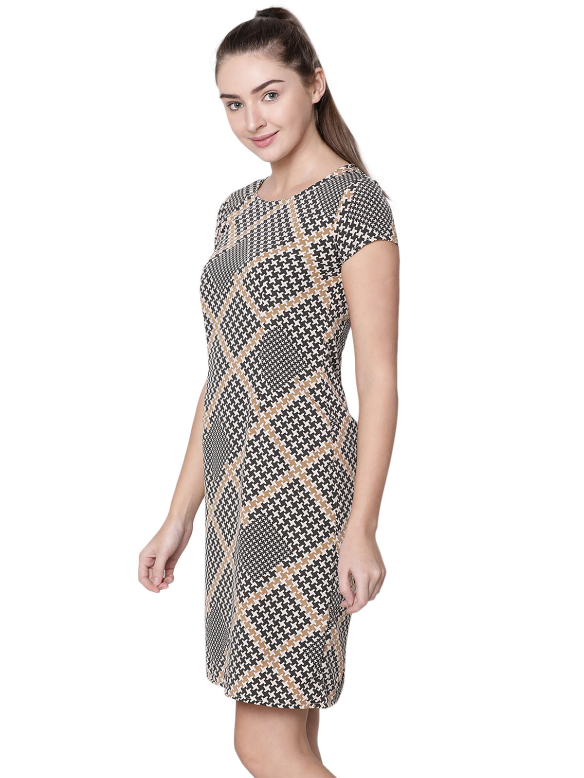 Women Geometric Print Beige Dress