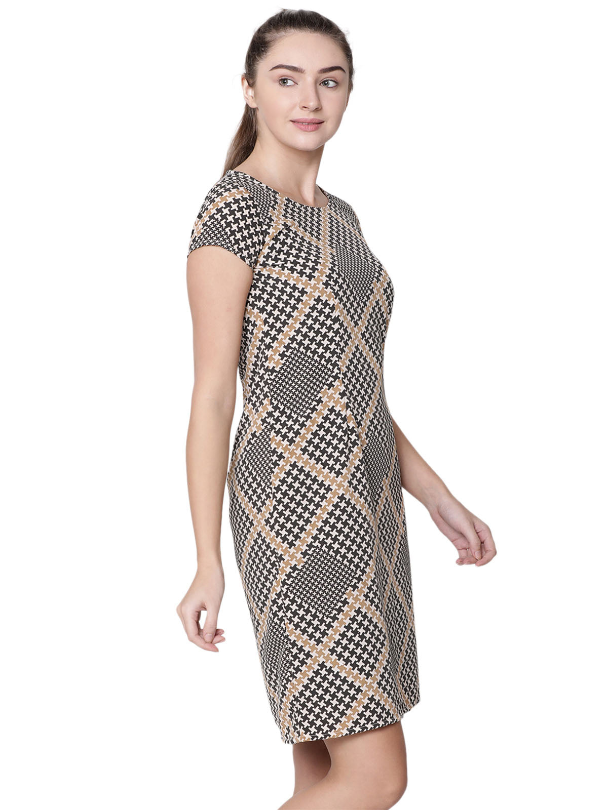 Women Geometric Print Beige Dress